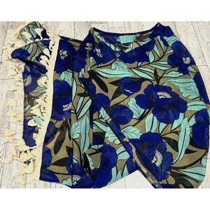 Judith March Tassel Floral Kimono Size Large Open Front Breezy Boho Beautiful